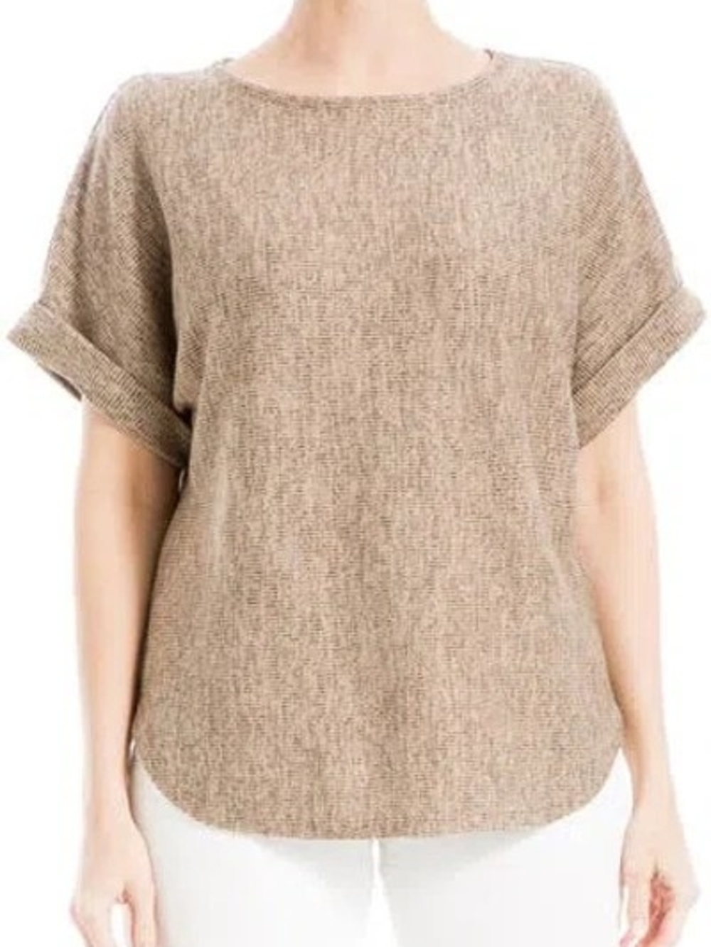 MAX STUDIO Short Sleeve Ribbed T-shirt Casual Short-Sleeve Knit Top In Gray